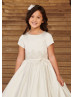 Short Sleeves Ivory Satin Lace Charming Flower Girl Dress